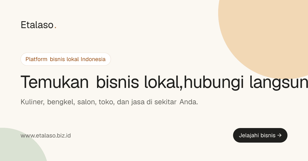 Tampilan Etalaso — Temukan Bisnis Lokal, Hubungi Langsung via WhatsApp